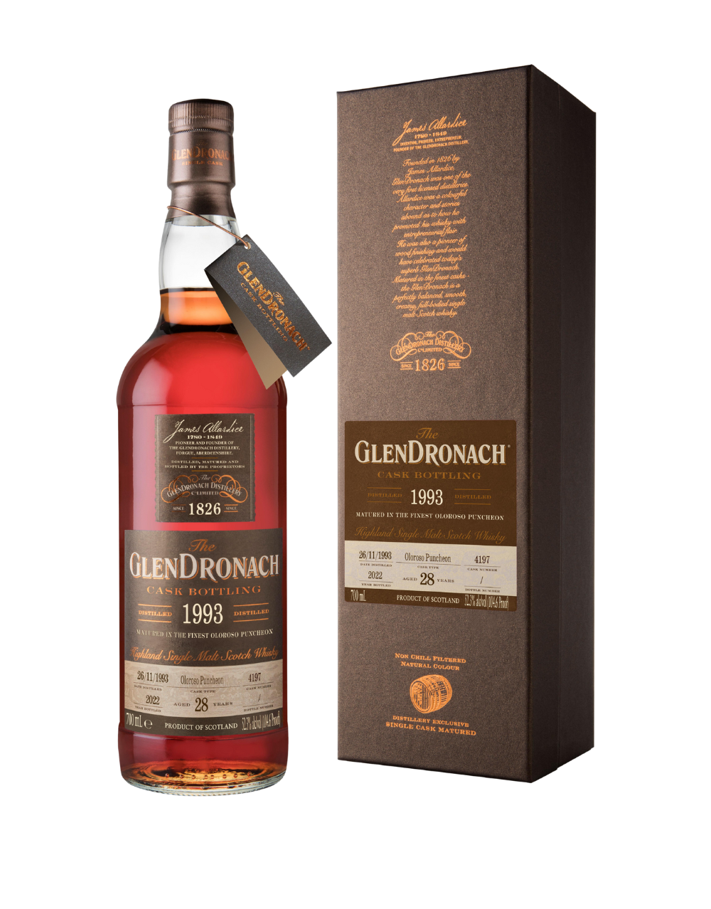 glendronach 28 year old, 1993 cask #4197 single malt scotch whisky