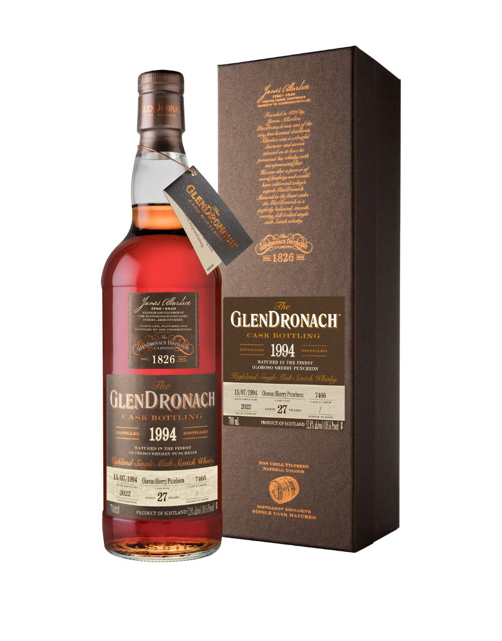 glendronach 27 year old, 1994 cask #7466 single malt scotch whisky